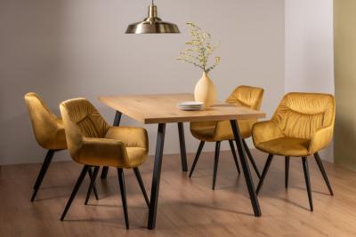 Bentley Designs Ramsay Oak Melamine 6 Seater Dining Table With 4 Dali Mustard Velvet Chairs
