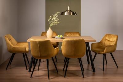 Product photograph of Bentley Designs Ramsay Oak Melamine 6 Seater Dining Table With 6 Dali Mustard Velvet Chairs from Choice Furniture Superstore