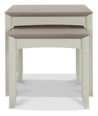 Product photograph of Bentley Designs Bergen Grey Washed Oak And Soft Grey Nest Of Lamp Table from Choice Furniture Superstore