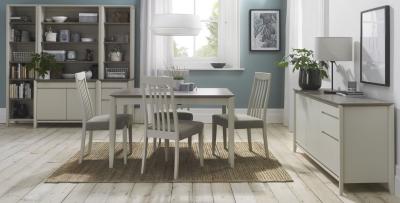 Product photograph of Bentley Designs Bergen Grey Washed Oak 4 To 6 Seater Extending Dining Table With 4 Slatted Back Titanium Fabric Chairs from Choice Furniture Superstore