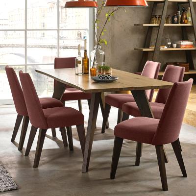 Bentley Designs Cadell Aged and Weathered Oak 6 Seater Dining Table with 6 Mulberry Fabric Chairs thumbnail