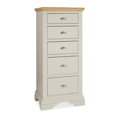 Bentley Designs Hampstead Soft Grey And Pale Oak 5 Drawer Tall Chest
