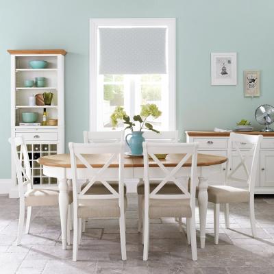 Bentley Designs Hampstead Two Tone 6 To 8 Seater Extending Dining Table With 6 Hampstead Two Tone X Back Chairs In Sand Fabric