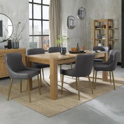 Bentley Designs Turin Light Oak 6-10 Seater Extending Dining Table with 8 Cezanne Dark Grey Faux Leather Chairs - Gold Legs thumbnail