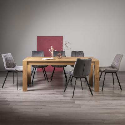 Bentley Designs Turin Light Oak 6-10 Seater Extending Dining Table with 8 Fontana Grey Velvet Chairs
