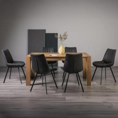 Bentley Designs Turin Light Oak 6-8 Seater Extending Dining Table with 6 Fontana Dark Grey Faux Suede Fabric Chairs thumbnail