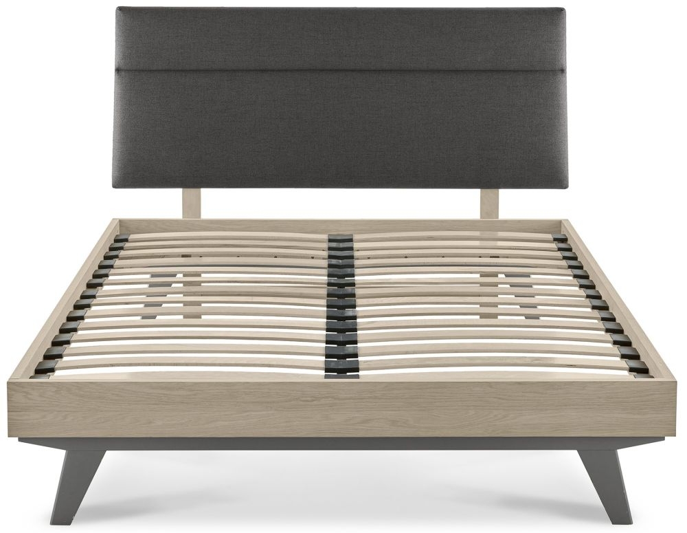 Bentley Designs Brunel Scandi Oak and Dark Grey Upholstery Bed - Comes in Double and King Size Option