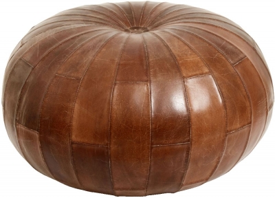 Product photograph of Nordal Rugby Antique Brown Leather Pouffe from Choice Furniture Superstore