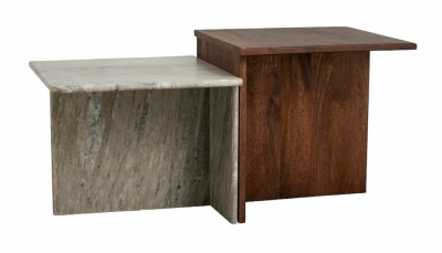 NORDAL Odta Wood and Marble Low Coffee Table