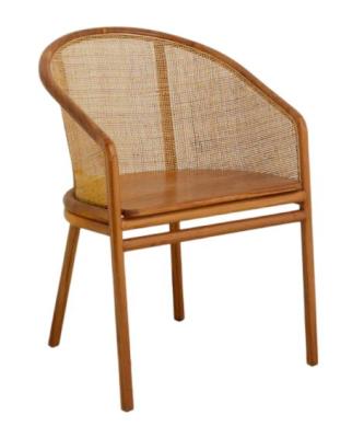 Set Of 2 Nordal Mosso Brown Teak Wood And Rattan Dining Chair