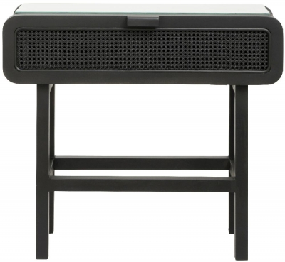 Product photograph of Nordal Merge Black Rattan With Glass Console Table With Glass Top from Choice Furniture Superstore