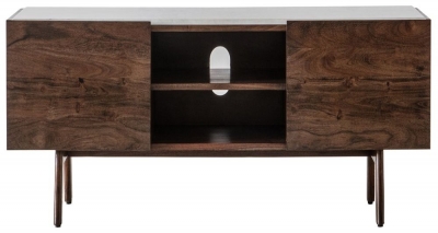 Product photograph of Barcelona Acacia Wood White Marble Media Cabinet from Choice Furniture Superstore