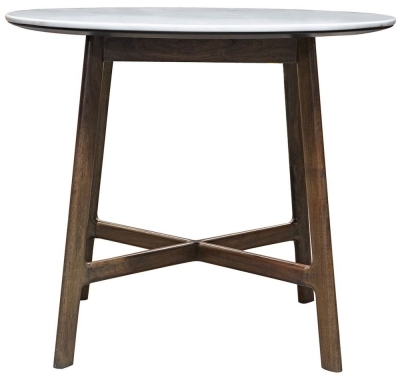 Maryland Acacia Wood & White Marble Round Dining Table - 2 Seater