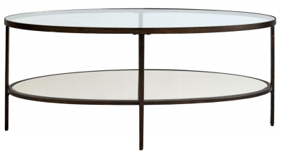 Product photograph of Hudson Clear Glass And Bronze Oval Coffee Table from Choice Furniture Superstore