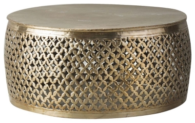 Product photograph of Khalasar Gold Metal Round Coffee Table from Choice Furniture Superstore