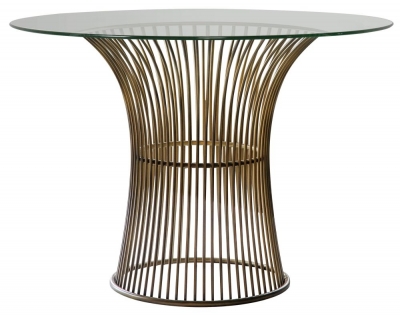 Product photograph of Zepplin Bronze And Glass Round Pedestal Dining Table - 2 Seater from Choice Furniture Superstore