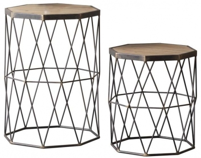 Product photograph of Helena Wood And Metal Side Table Set Of 2 from Choice Furniture Superstore