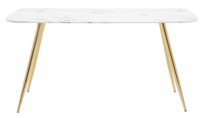 Product photograph of Evans Marble Effect Glass 6 Seater Dining Table - Comes In White And Gold Or Black And Gold Options from Choice Furniture Superstore