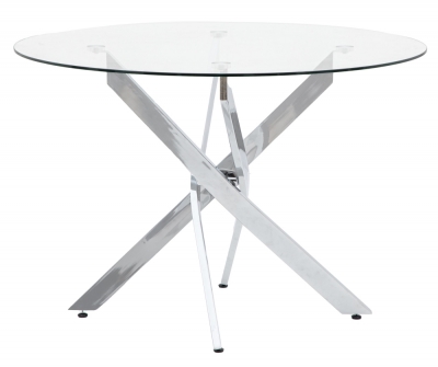 Product photograph of Ramsey 110cm Clear Glass And Chrome Round Dining Table from Choice Furniture Superstore