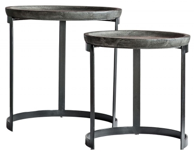 Product photograph of Tinsley Grey Wash And Black Round Nest Of 2 Tables from Choice Furniture Superstore