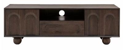 Product photograph of Arc Walnut Mango Wood 2 Door 1 Drawer Media Unit from Choice Furniture Superstore