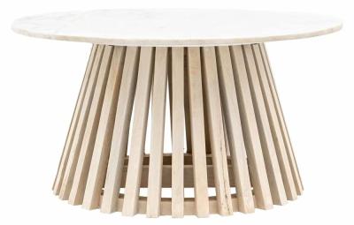 Soho White Marble Top And Natural Round Coffee Table