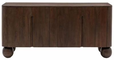 Product photograph of Sculpt Dark Mango Wood 4 Door Sideboard from Choice Furniture Superstore