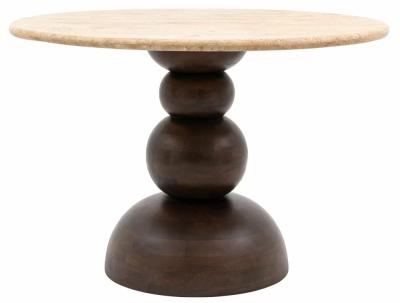 Product photograph of Sculpt Travertine Stone Top And Dark Mango Wood 2 Seater Round Dining Table from Choice Furniture Superstore