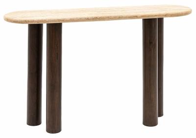 Product photograph of Trevi Travertine Stone Top And Dark Wood Console Table from Choice Furniture Superstore