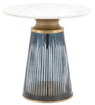 Product photograph of Leeds White Marble Top Round Side Table - Comes In Blue And Dusk Options from Choice Furniture Superstore