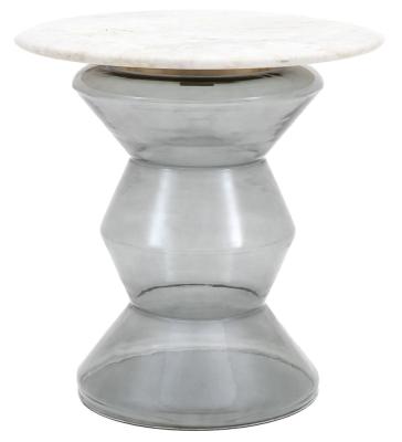 Turney White Marble Top Round Side Table Comes In Smoked And Orange Options