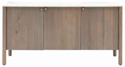 Product photograph of Marmo White Marble Top And Mango Wood 3 Door Sideboard from Choice Furniture Superstore