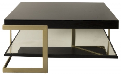 Product photograph of Ardella Black Glass Square Coffee Table - Gold Base from Choice Furniture Superstore