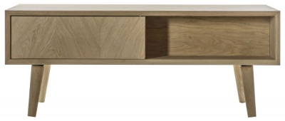 Product photograph of Lancaster Chevron Oak 2 Drawer Coffee Table from Choice Furniture Superstore