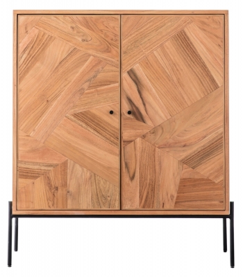 Product photograph of Oklahoma Acacia Wood 2 Door Drinks Cabinet With Black Iron Legs from Choice Furniture Superstore