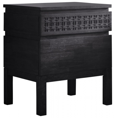 Boho Boutique Black Mango Wood 2 Drawer Bedside Cabinet
