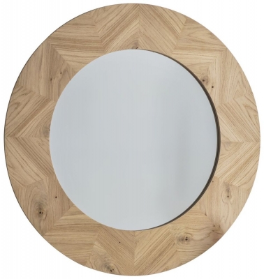 Product photograph of Lancaster Chevron Oak Round Mirror - W 90cm X D 2 5cm X H 90cm from Choice Furniture Superstore