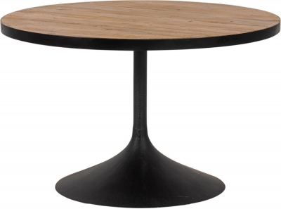 Product photograph of Revival Reclaimed Pine And Black Metal Flute Base Round Dining Table from Choice Furniture Superstore