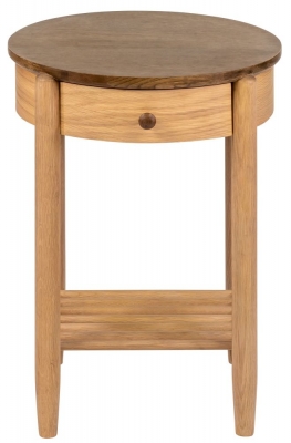 Product photograph of Grace Natural Oak 1 Drawer Round Bedside Table from Choice Furniture Superstore