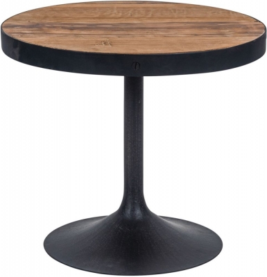 Product photograph of Revival Reclaimed Pine And Black Metal Flute Base Small Side Table from Choice Furniture Superstore