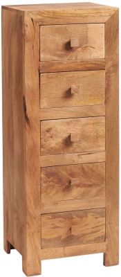 Product photograph of Dakota Light Mango Wood 5 Drawer Narrow Chest from Choice Furniture Superstore