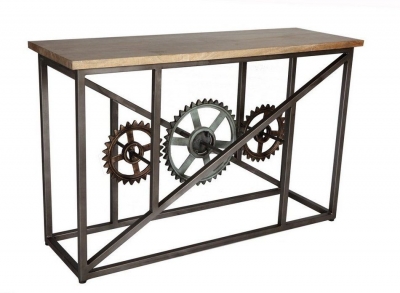 Evoke Brown Solid Hardwood Industrial Console Table
