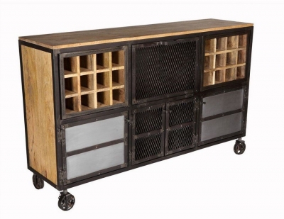 Evoke Industrial Style Wine Rack Sideboard On Wheels