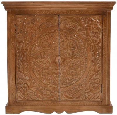 Carved Mango Wood 85cm Small Sideboard 2 Doors