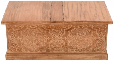 Carved Mango Wood Trunk Box Coffee Table