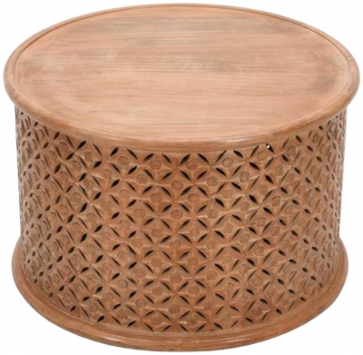 Product photograph of Carved Mango Wood Round Coffee Table from Choice Furniture Superstore