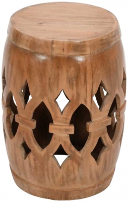 Product photograph of Carved Mango Wood Drum Side Table from Choice Furniture Superstore