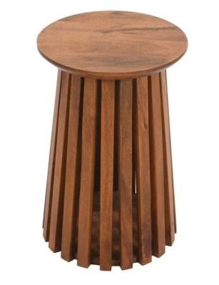 Slatted Mango Wood Round Side Table