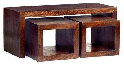 Toko Dark Mango Wood Cubed Coffee Table Set