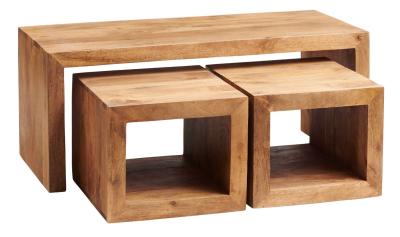 Toko Light Mango Wood Cubed Coffee Table Set